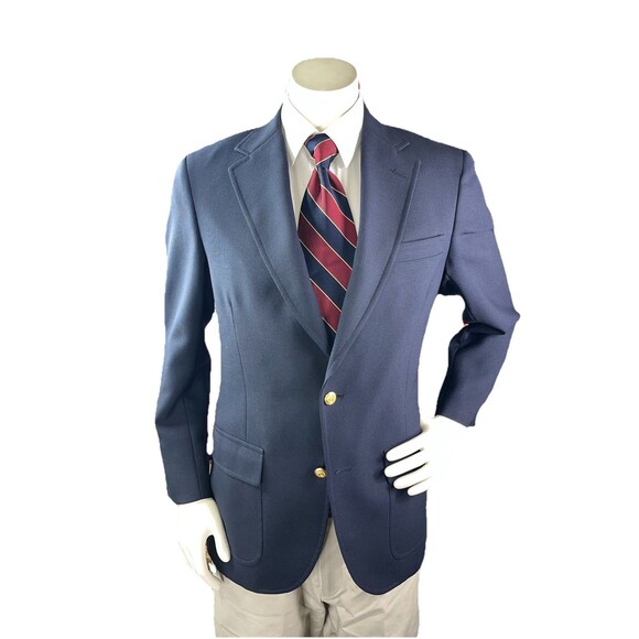 Vtg Brooks Brothers 346 Mens Blazer Jacket 39R Navy Wool Gold Buttons Half Lined - Picture 3 of 14